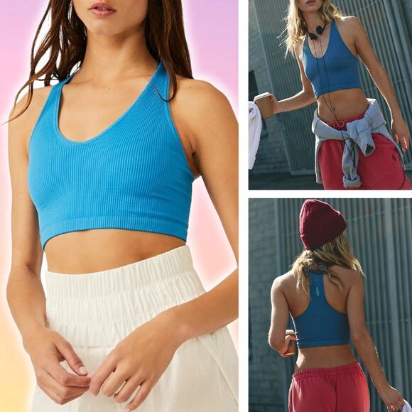 NWT FREE PEOPLE Free Throw Crop Tank Size Large Varsity Blue - Picture 1 of 9